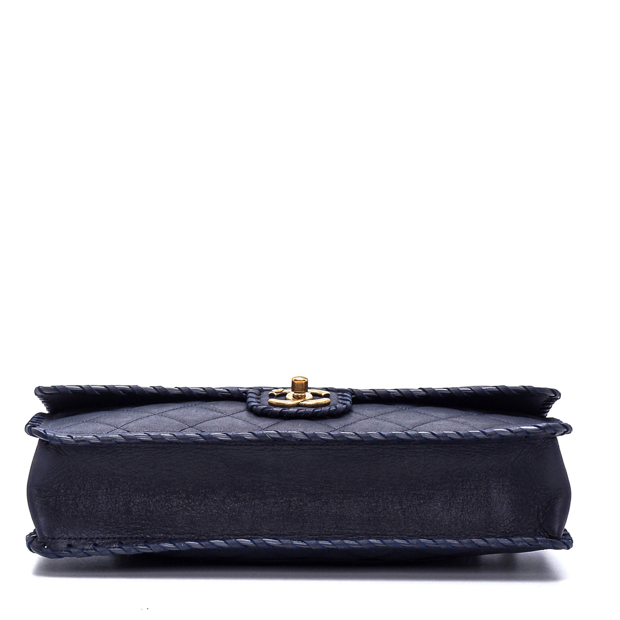 Chanel - Navy Blue Quilted Calfskin Leather 2015 Jumbo Happy Stitch Flap Bag